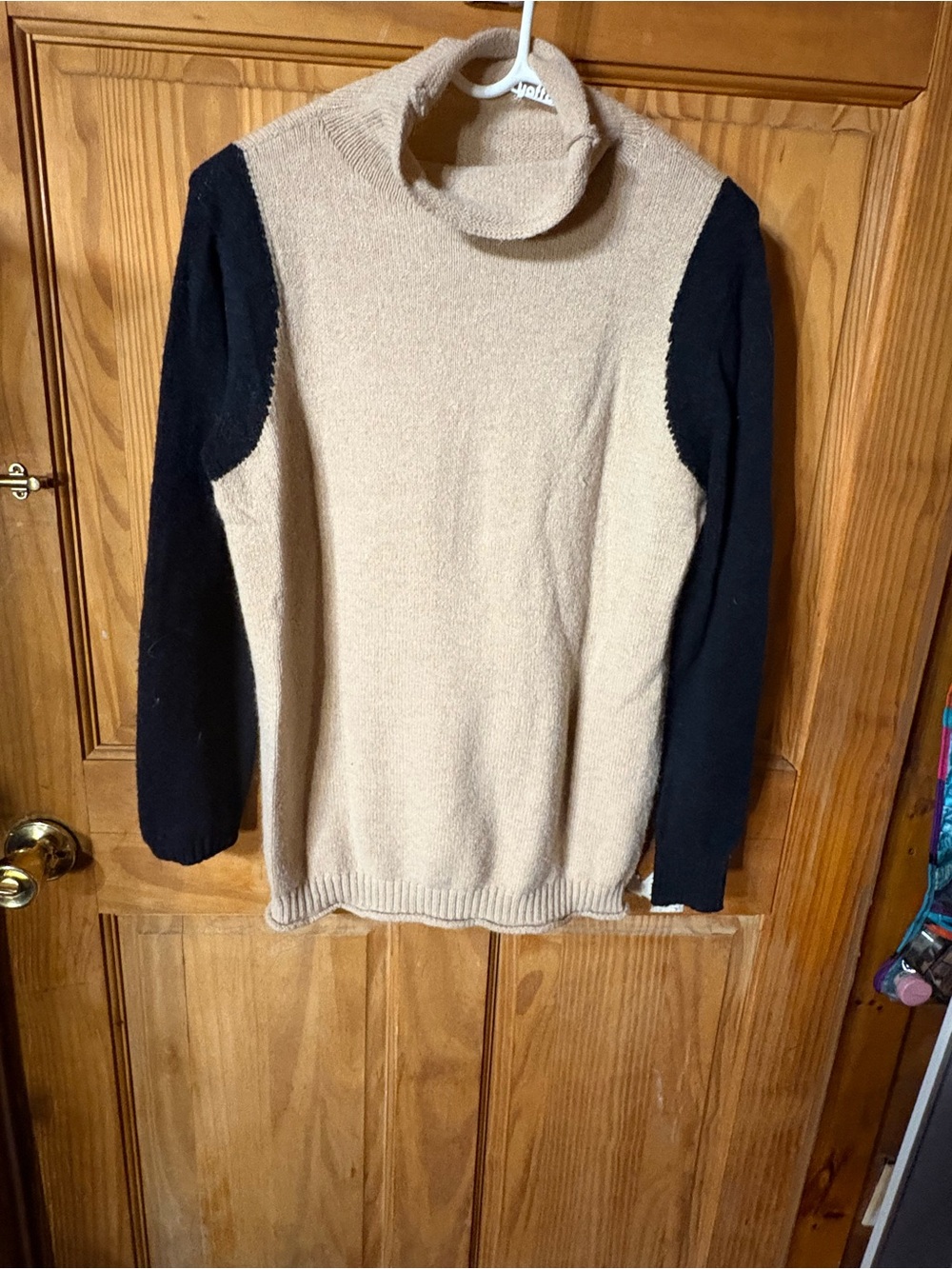 Turtleneck Colorblock Sweater - Beige and Black